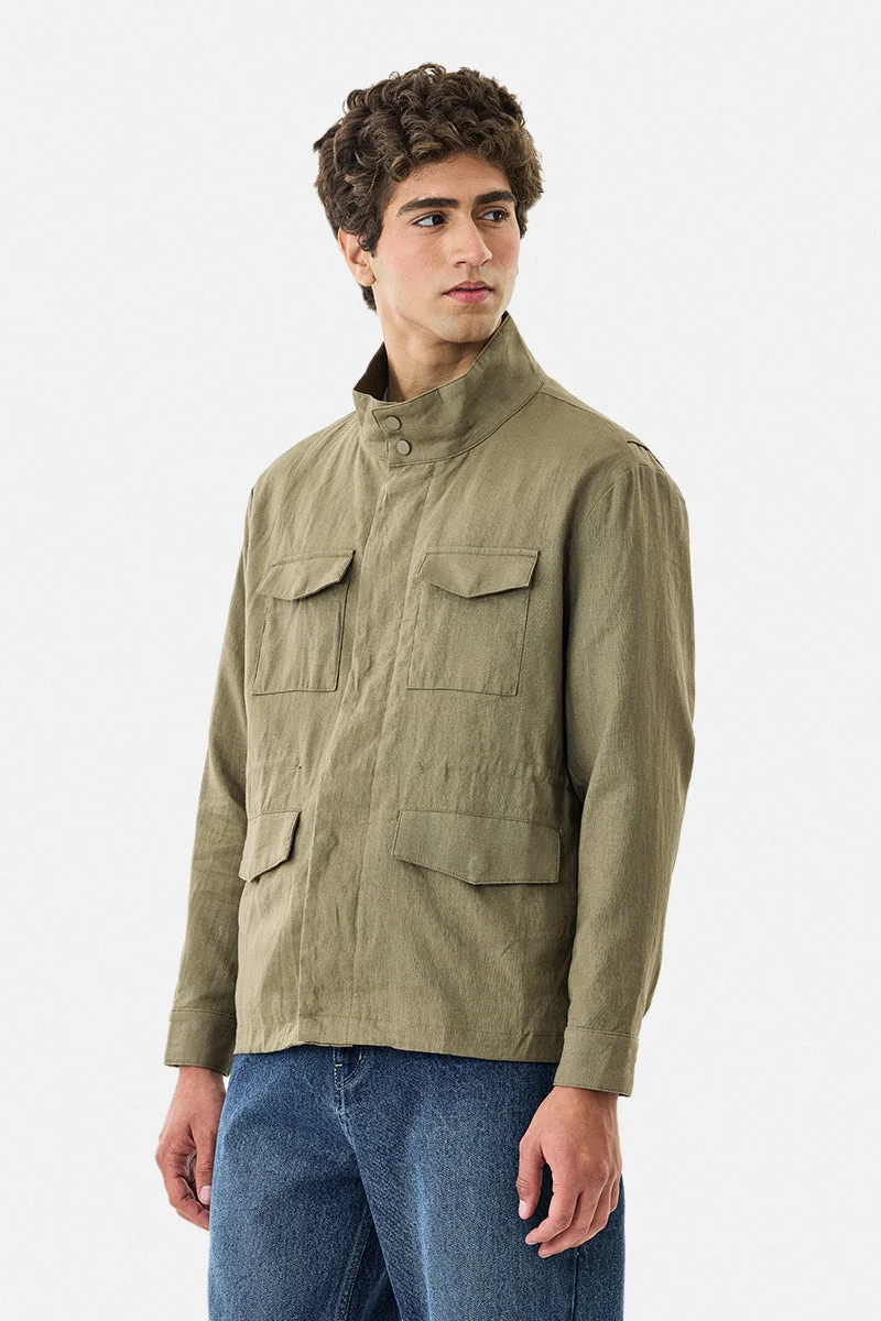 سنيتش Linen Blend Snap Button Jacket
